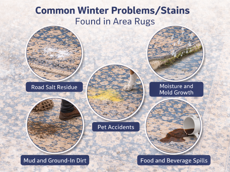 Professional area rug cleaning in winter removes salt, dirt, and moisture